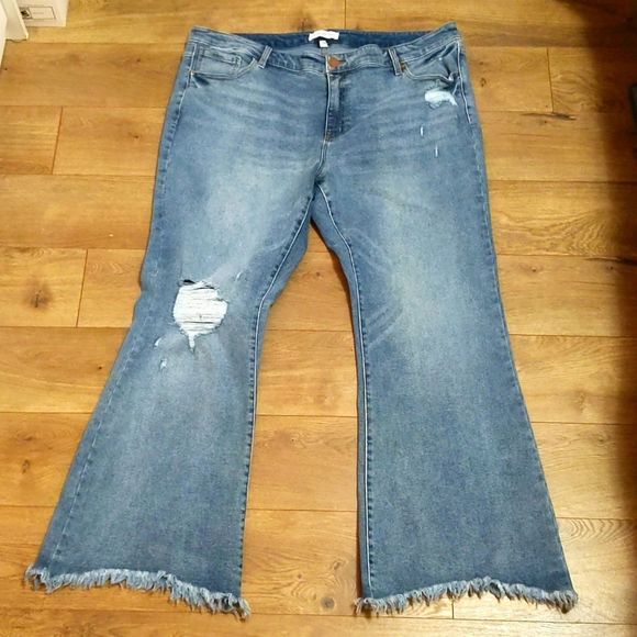 Lane Bryant Denim - Lane Bryant raw hem flare leg distressed jeans sz 22